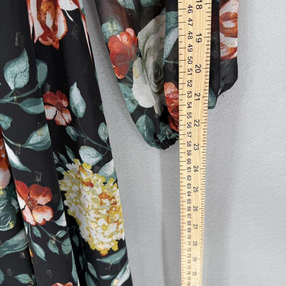 New Tahari Arthur S Levine Dress Womens 8P Black Floral Long Sleeve Chiffon Midi - Picture 10 of 11